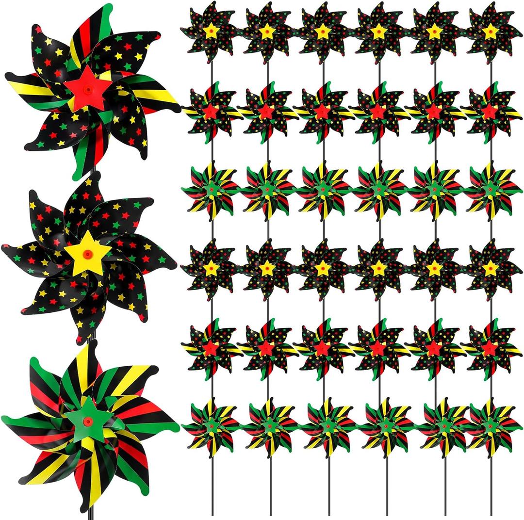 Soulchen 36 Pcs Juneteenth Decorations Pinwheels Bulk,Juneteenth Yard Sign These Eye Catching Garden Pinwheels Decor,African American Independence Day Sign for Lawn Yard Party Decorations Supplies