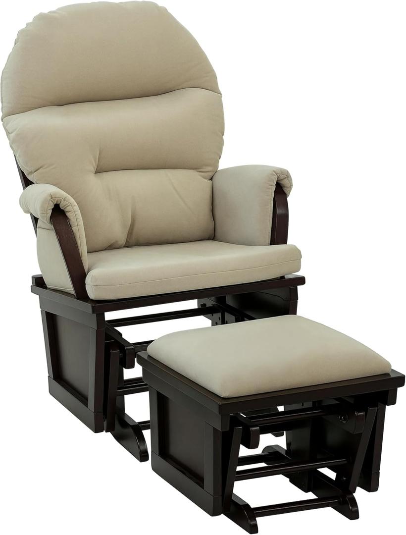 HOMCOM Nursery Glider Rocking Chair with Ottoman, Thick Padded Cushion Seating and Wood Base, Cream White