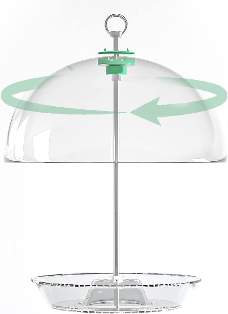 PFNRTH Rotating Dome Platform Bird Feeder, Adjustable Bird feeders for Outside Hanging, Tray with Drainage Holes Can Be Filled with Mealworms, Seeds, and Fruits Attract Bluebirds Cardinals