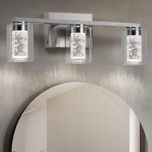 SADENICEL Brushed Nickel Vanity Lights, 3-Light Bathroom Light Fixtures, Crystal LED Bathroom Lights Dimmable White/Neutral/Warm Light with Clear Glass Shade for Bathroom Bedroom Hallway Lighting 