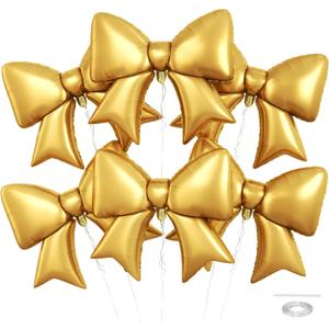 6PCS Gold Bow Balloons, 38 Inch Bow Foil Balloon, Large Elegant Gold Metallic Helium Balloons, for Girls Women Birthday Wedding Proposal Valentines Day Christmas Holiday Baby Shower Party Decoration