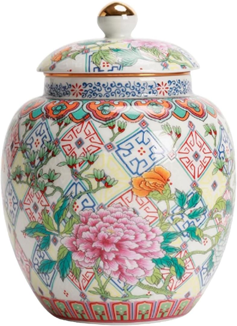 Urn for Human Ashes, Ceramic Keepsake Urn for Adult Female with Secure Lid, Decorative Floral Design for Memorial or Decoration (Flowers - A) (Medium)