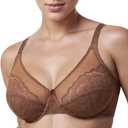 TELIMUSSTO Women's Plus Size Bra Full Coverage Underwired Minimiser Non Padded Floral Lace Bras (Brown, 44DDD)