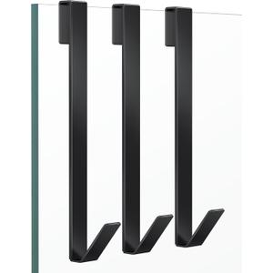 Shower Door Hooks 12 in, Shower Hooks for Towels, Heavy Duty Drilling-Free Extended Towel Hooks for Bathroom Frameless Glass Door, Over The Door Towel Hooks 3 Packs Black