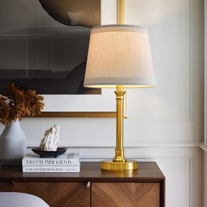 Oneach 19.5'' Gold Table Lamp for Living Room Nightstand Modern Lamps Brass Table Lamp for Bedroom Metal Bedside Lamp with White Drum Shade