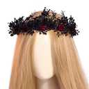 MOSTORY Gothic Black Flower Crown - Woodland Fairy Headpiece Dark Forest Circlet Elf Leaf Tiara for Women Witch Goth Wedding Renaissance Halloween Renfaire Cosplay