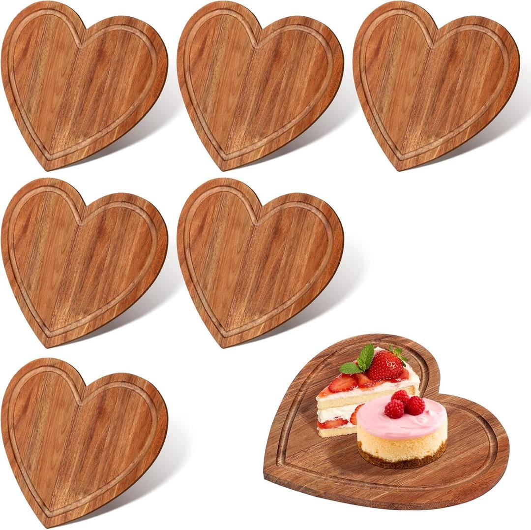 6 Pcs Valentine Day Gifts Heart Cutting Board 8.7x7.8 Inches Acacia Wood Bread Board Cheese Serving Charcuterie for Meat Cheese and Vegetables Women Gifts