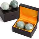 Lyellfe Set of 4 Marble Stone Baoding Balls, 2 Inch Meditation Balls with Box, Chinese Health Exercise Massage Ball for Hands, Stress Relief, Jade Green