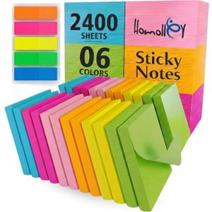 (24 Pads) Sticky Notes 3x3 in 100 Sheets/Pad, Self-Sticky Note Pads, 6 Bright Colors Super Sticky Pads - Easy to Post for School, Office Supplies, Desk Accessories