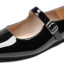 DREAM PAIRS Women's Silver Square Toe Mary Jane Flats: Comfortable Casual Slip On Dress Shoes with Buckle Strap for Women's Daily Wear, Size 7