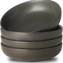 Stoneware Pasta Bowls, 34 oz Large Salad Bowl Set of 4, Ceramic Serving Bowls for Ramen, Pasta, Fruit, Cereal, Dinner, Wide and Shallow Bowls, Microwave & Dishwasher Safe, Matte Black