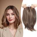 CROWN GUIDE 12 Inch Hair Toppers for Women with Thinning Hair - Synthetic Clip in Topper with Bangs Breathable Hairpiece 6.5x6.5 Base, Volume Wiglets Full Coverage (Dark Golden Brown Highlight)