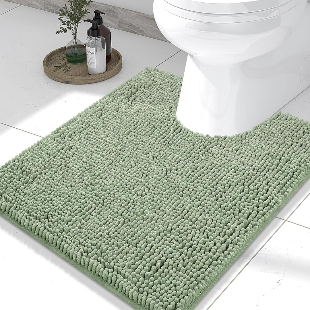 Smiry Luxury Chenille Toilet Rugs U-Shaped 24x20, Soft Absorbent Non-Slip Contour Bathroom Rugs for Toilet, Machine Washable Contoured Bath Mats, Sage Green