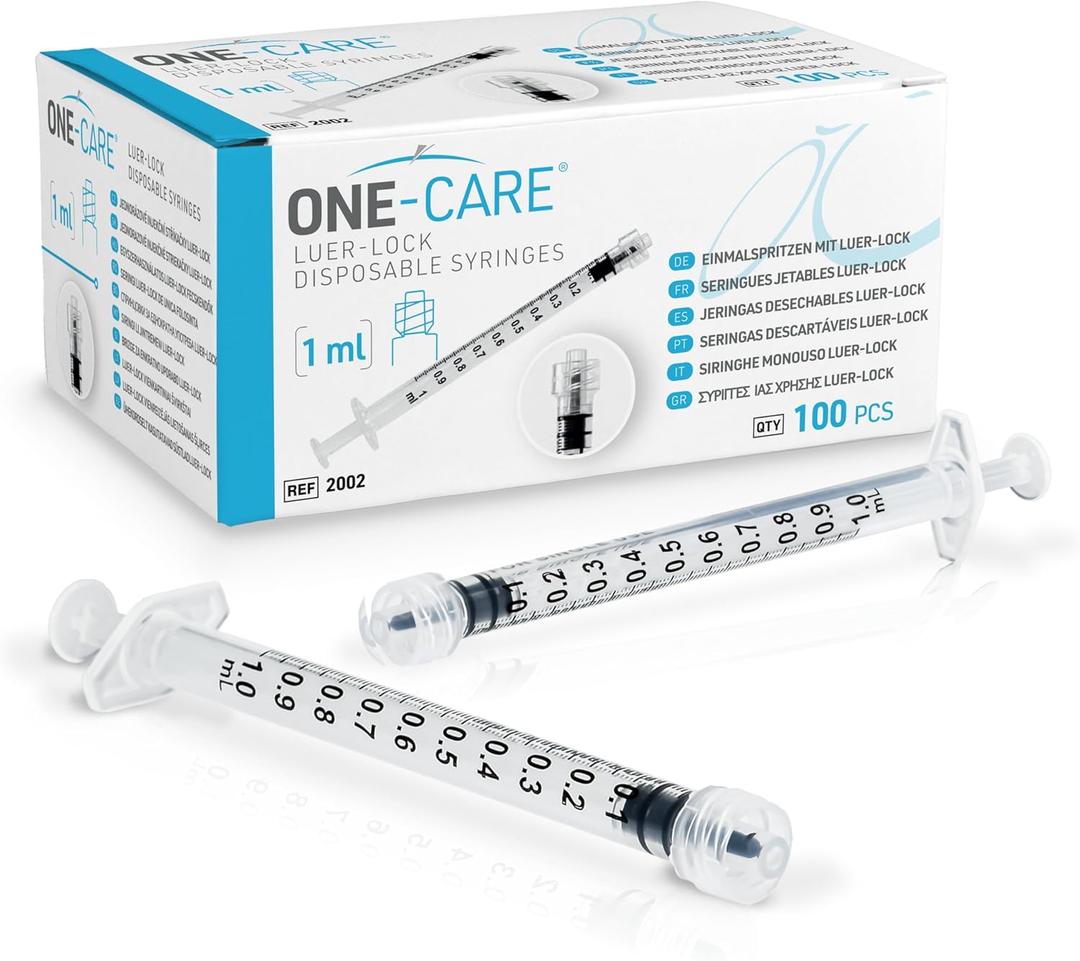 ONE-CARE 1ml Luer Lock Syringe, Sterile, Low Dead Space, 100/bx Blister-Packed Syringes 1cc