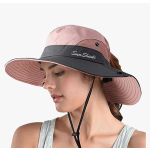 ZOORON Women's Ponytail Safari Sun Hat,Wide Brim UV Protection Outdoor Bucket Hat,Foldable Beach Summer Fishing Hat
