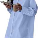 LYANER Women's Casual Shirt Dress Collar V Neck Button Down Loose Long Sleeve Mini Dresses (Blue, XL)
