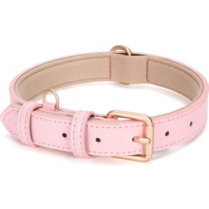 WHIPPY Leather Dog Collar for Small Medium Large Dog Adjustable Soft Breathable Leather Padded Puppy Collar with Alloy Buckle Heavy Duty Waterproof Classic Dog Pet Collar,Pink,M (M:Neck 16"-20",Width0.98", A-Pink)