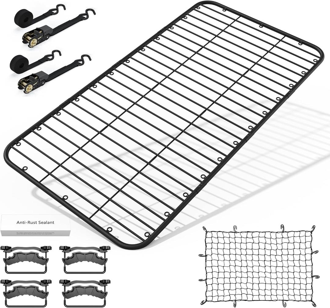 WILDROAD Car Roof Platform, Universal Roof Flat Rack 90" x 47" x 1.3" Heavy Duty Roof Rack Platform with Super Duty Bungee Cargo Net, Ratchet Straps and Anti-Rust Sealant Fits for SUV Truck Cars