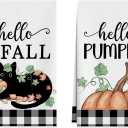 XCHI Fall Cute Black Cat Pumpkin Plaid Autumn Harvest Dish Towels 18x26 Inch Hand Kitchen Towels Dishcloth Home Decorations Set of 2