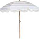 Beach Umbrella for Sand with Fringe Luxury Boho Outdoor Umbrella for Beach, Pool, Garden, UPF 50+ Wood Shaft Metal Fittings Round with Carry Bag From