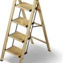 HillhutApex 4 Step Stool, Aluminum Foldable Step Ladder, Lightweight Stable Stool with Wide Non-Slip Pedals, 330lbs Bearing Capacity Ladder for Office, Home, Kitchen - Gold