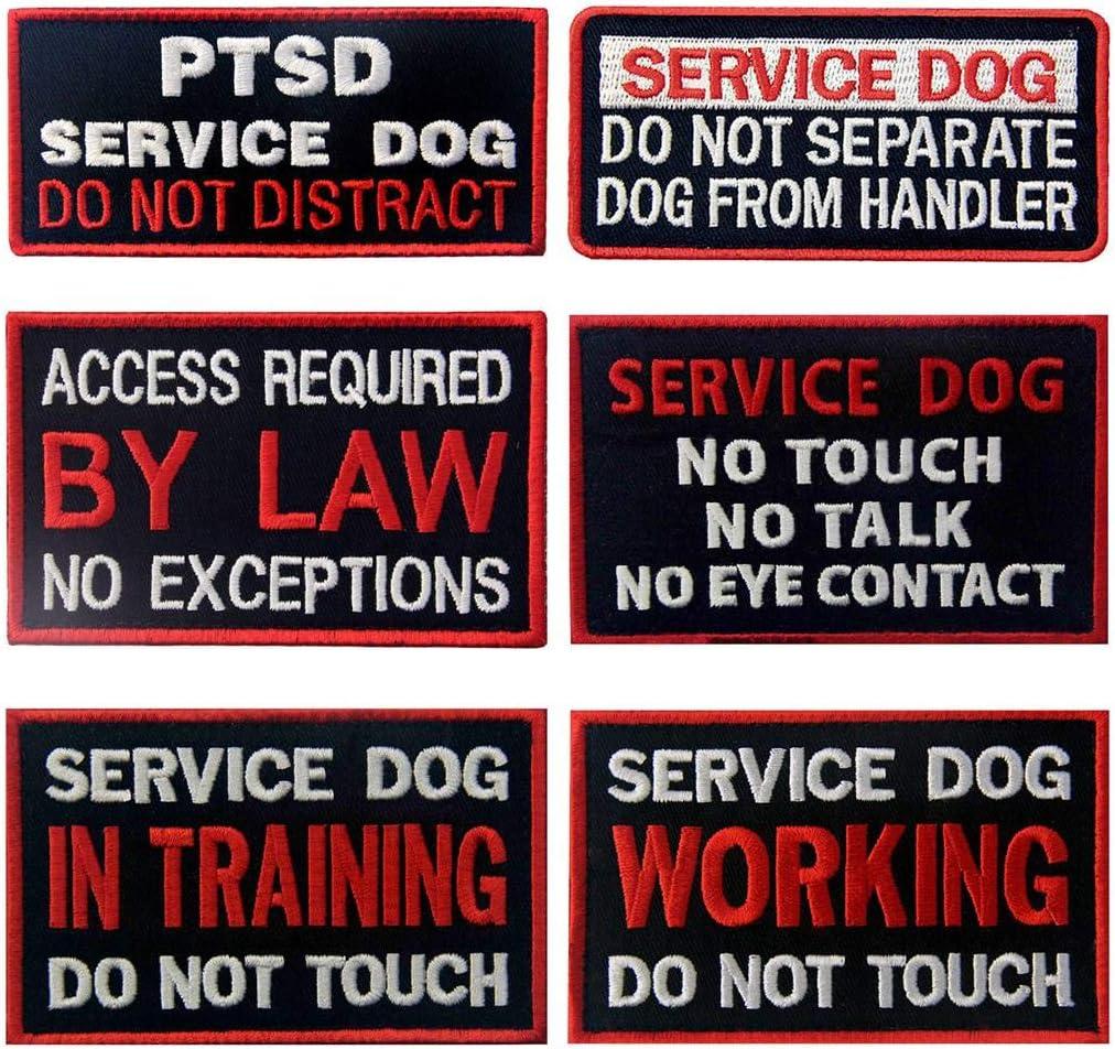 Service Dog in Training Working No Touch PTSD Do Not Distract Vest/Harnesses Morale Tactical Patch Embroidered Badge Fastener Hook & Loop Emblem, 6 Pcs