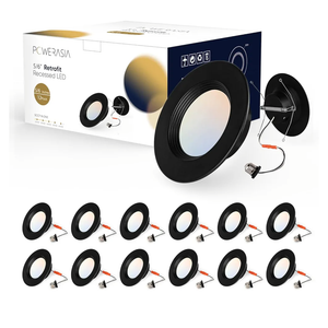 12 Pack 5/6 Inch Black LED Can Lights Retrofit Recessed Lighting, 5CCT 6 Inch Recessed Lights Selectable 2700K-6000K Dimmable, 12W=75W, 1200LM Downlight with Metal Smooth Trim-ETL and Energy Star