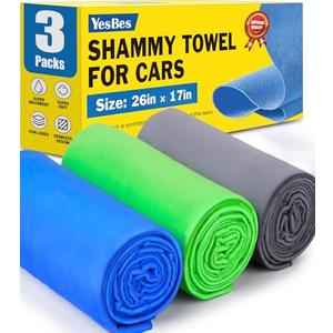 3 Pack Premium Chamois Towel for Car, 26”x17” Shammy Cloth for Car Drying, Super Absorbent Shammy Towel for Car, Reusable Soft Car Drying Towels