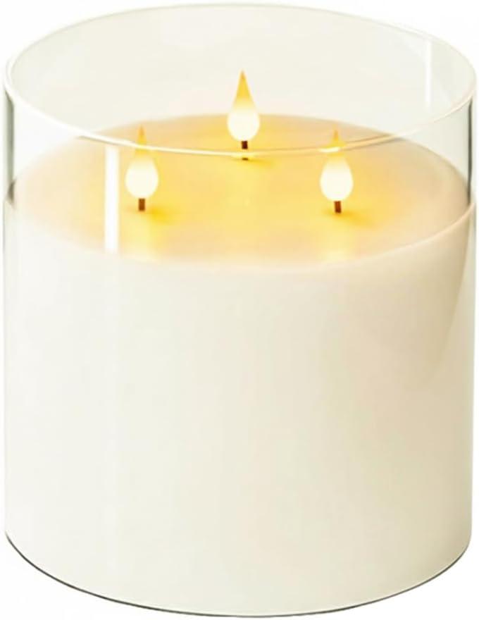 6X6'' Extra Large Flameless Candle 3 Wick Glass Large Candles with Remote Control for Home Decor