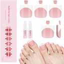 EBANKU Press On Toenails Pink French Tips, 150 Pcs Square Short Toe Nail Tips Toe Press On Nail Fake Toenail Full Cover Artificial False Nail Tips with Glue for Women Professional Home Salon DIY