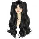 ANOGOL Hair Cap+ Black Pigtail Wigs Clip-on Double Pigtails Wig Long Black Cosplay Wigs for Women Lolita 2 Ponytails with Clips Synthetic Hair for Halloween Costume Party