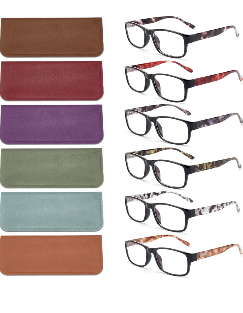 BLS BLUES Reading Glasses for Women/Men Blue Light Blocking, Fashion Readers Anti Eye Strain/Migraine Eyeglasses 6 Packs/Case
, +2.0