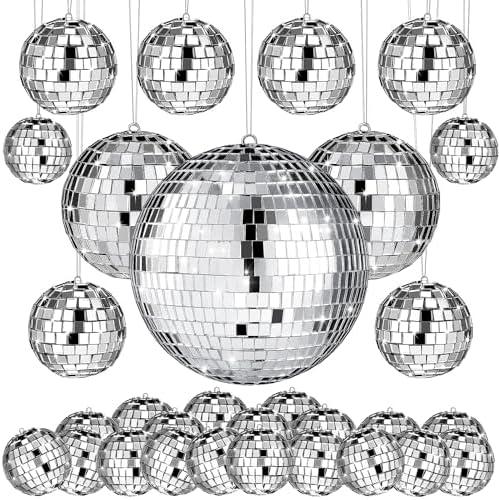 54 Pcs Disco Ball Hanging Decor - Mini Silver Mirror Ball Cake Topper for 74s Themed Party, Wedding, Christmas Supplies