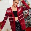 Ugly Christmas Sweater for Women Christmas Cardigans Funny Xmas Open Front Button Down Knit Coat Outwear (Small, Red)