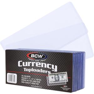 BCW Currency Topload Holder - Pack of 25 | Clear Rigid PVC Protective Sleeve for Standard US Dollar Bills | Archival Safe, Scratch-Resistant Display Toploader for Paper Currency Collectors
