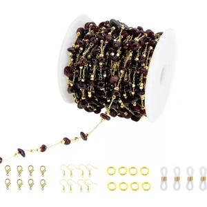 PAMIR TONG Handmade Natural Garnet Stone Beading Chain with Golden Plated Brass Findings for Bracelet Necklace Glass Mask Decoration Shoes Clothes Jewelry Making (CC59 Garnet)