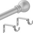 Silver Curtain Rods for Windows with Brackets,5/8 Inch Diameter Small Window Curtain Rod Adjustable 32 to 48 Inches,Easy Install Drapery Rods,Gray
