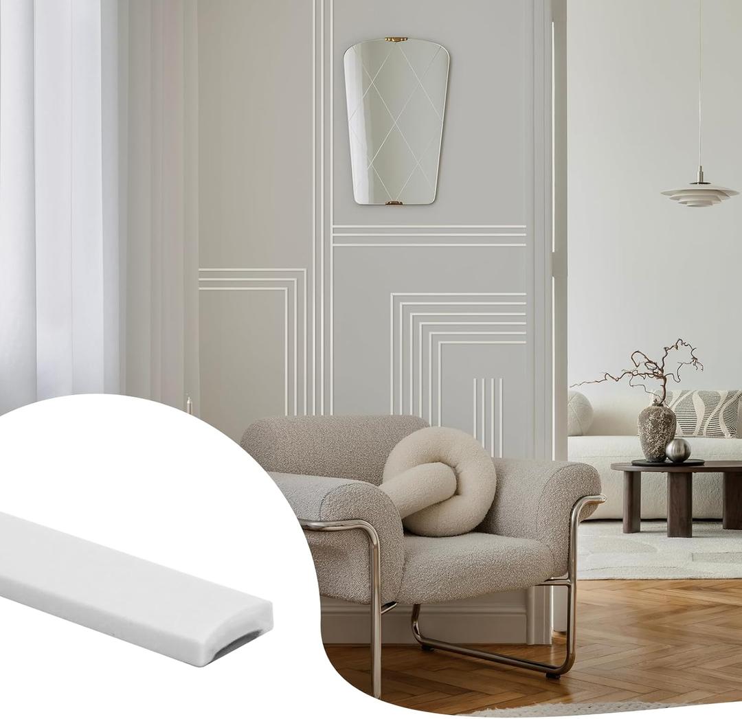 26.2 Ft Peel and Stick Wall Molding Trim, White(Paintable) Self Adhesive Flexible Trim for Wall, Edges, Borders, Window Frames, Backsplash Tiles, Baseboard & More (W:0.4", T:0.1")