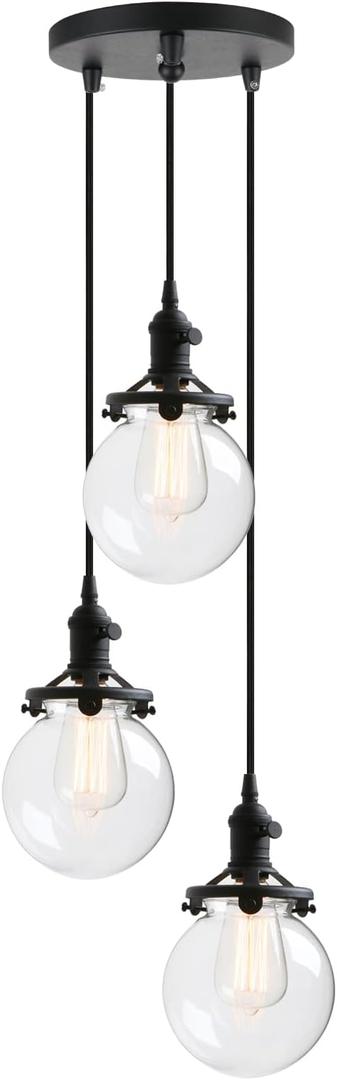 Phansthy Chandelier Light 3 Lights Industrial Pendant Light with 5.9 Inch Clear Glass Canopy