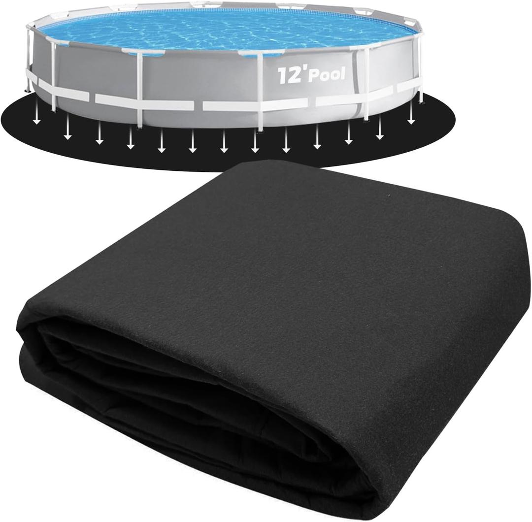 12-Foot Round Pool Pads for Above Ground Pool, Durable Geotextile Fabric Under Pool Liner Pad, Puncture Resistant Pool Ground Pad, Extend Liner Life, Black