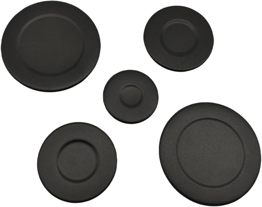 5-Piece Gas Stove Burner Cap Set Replace W10832694, W10597133, AP5988633, PS11727796, 4363154 - Heavy-Duty Cast Iron Replacement for Whirlpool Stove Burner