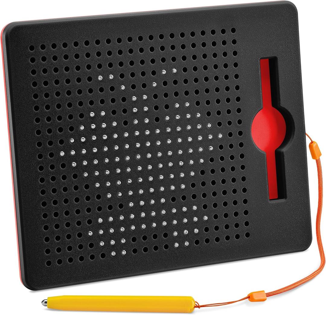 Magnetic Drawing Board for Toddlers & Kids - Toddler Doodle & Sketch Toys, Includes Magnet Stylus Pen and Beads for Girls & Boys, Travel & Car Ride Activities (Square Black)