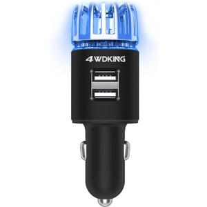4WDKING Car Air Purifier Ionizer, 12V Plug-in Car Air Freshener Gadgets with Dual USB Charger Removes Cigarette Smoke, Pet and Food Odor, Ionic Ozone (Black)