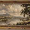 Vintage Gold Framed Landscape Wall Art Vintage Mountain And Lake Painting Canvas Prints Landscape Wall Decor Rural Mountain Painting Style Poster Print Artwork for Living Room Bedroom Home Decoration, 24"L x 12"W