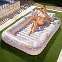SLOOSH Inflatable Tanning Pool Lounger Float, 85" x 57" Extra Large Pool Floats Adult with Pillow, 4 in 1 Suntan Tub Raft Floatie,Sunbathing Bed Lounge for Water Blow Up Ball Pit, XL-Golden White