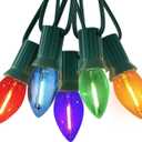 C7 LED Christmas Lights, 12FT Outdoor Multicolor String Lights with 12 Vintage C7 Bulbs, Indoor/Outside Hanging Decor for Porch, Patio, Garden, Backyard, Balcony, Holiday Party & Xmas Tree