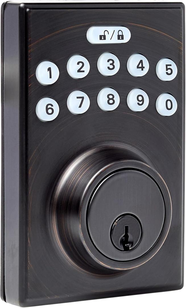 Amazon Basics Electronic Keypad Deadbolt Door Lock with Touch-Control Keyless Entry, Auto Lock, Create Codes for Guests, Contemporary, Oil Bronze, 1-Pack