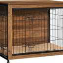 DWANTON Dog Crate Furniture with Cushion, Wooden Kennel Table with Double Doors, Indoor Dog House, Medium Size, 32.5" L, Warm Brown