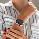 for Apple Watch Band 38mm 40mm 41mm 42mm 44mm 45mm Series 9 8 7 6 5 4 3 2 1 SE SE2 Women and Men,Classic Stainless Steel Metal Watchband for iWatch Bands,Pretty Shiny Look (Shiny Silver Gold-Tri Gold)