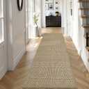 Uphome Kitchen Runner Rug, 2'6x8 Washable Boho Rug Runners for Hallways Non Slip, Low Pile Woven Cotton Modern Carpet Runners, Stain Resistant Bedroom Runner Rug for Hallway Entryway Entrance, Tan